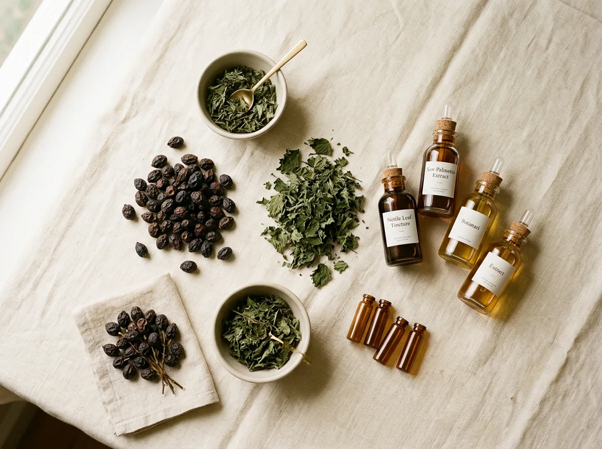 Saw palmetto bessen en brandnetelblad als kruidenextracten